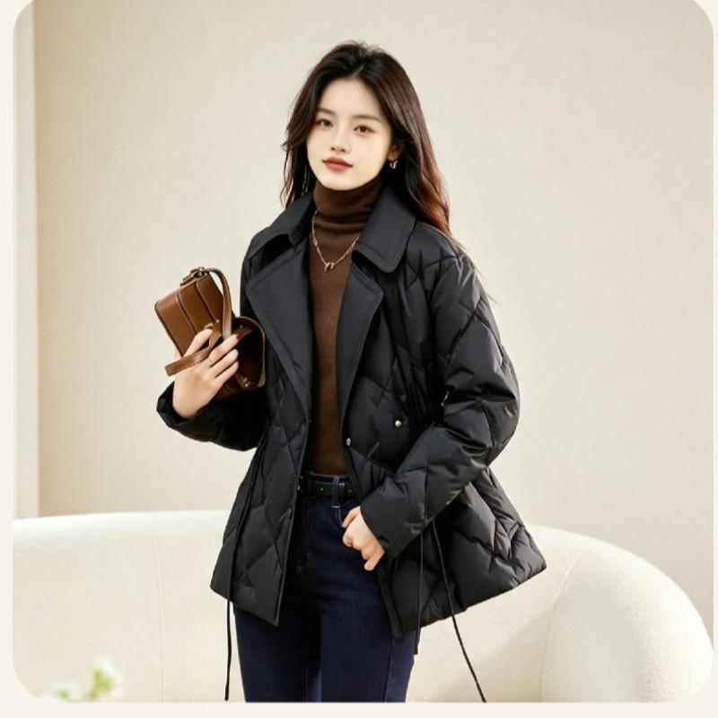 Womens Short Down Jacket Winter Warm Duck Coat With Flip Collar Pocket Design