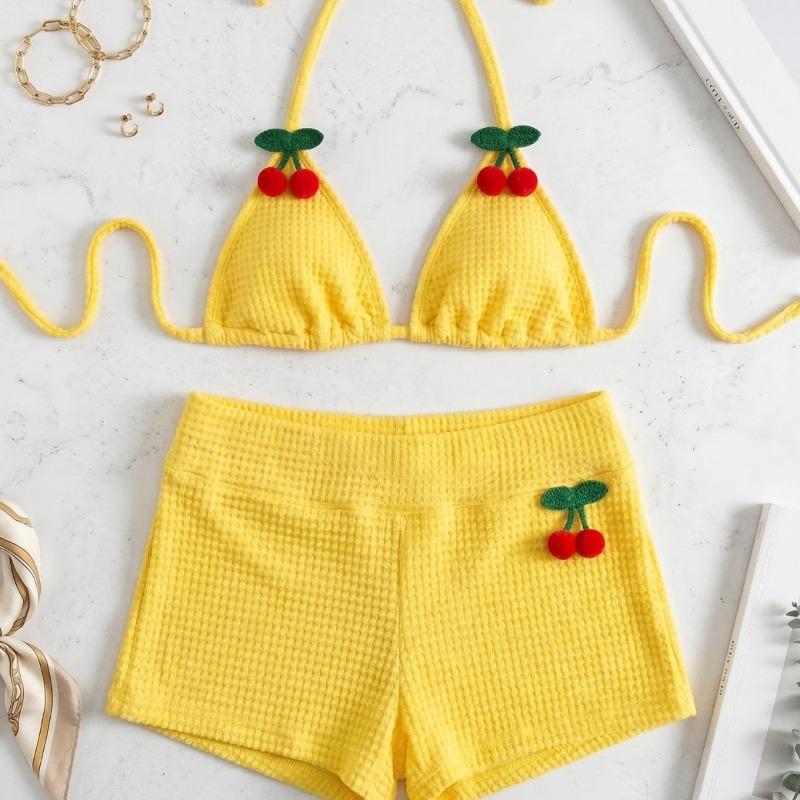 European and American Women's Bikini Two-piece Set, Pit Strip Fabric, Cherry Decoration, Cute Wind Swimsuit, Casual Vacation Swimming
