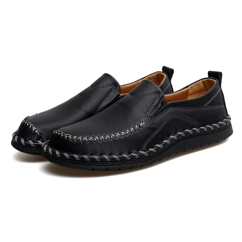 Men Brown Slip on Moccasins Hiking Shoes Black Flats Driving Shoes Blue Handmade Casual Wide Head Shoes Plus Size