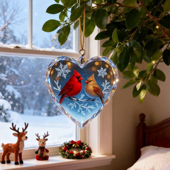 Red Birds Christmas Ornaments Couple Bird Heart Shaped Ornament for Xmas