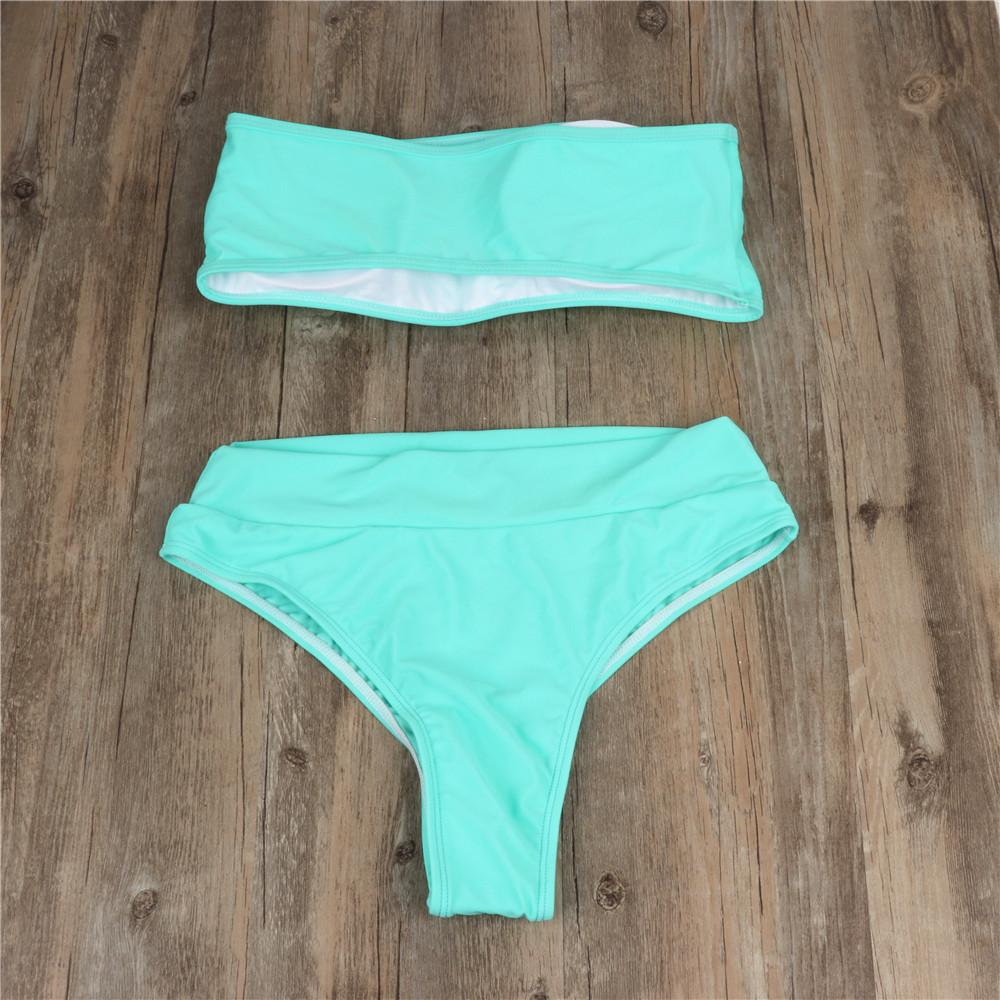Moterų maudymosi kostiumas Vienspalvis vamzdelio tipo viršus Push Up maudymosi kostiumas Seksualus bikini Aukšto juosmens Brazilijos paplūdimio drabužiai Maudymosi kostiumai