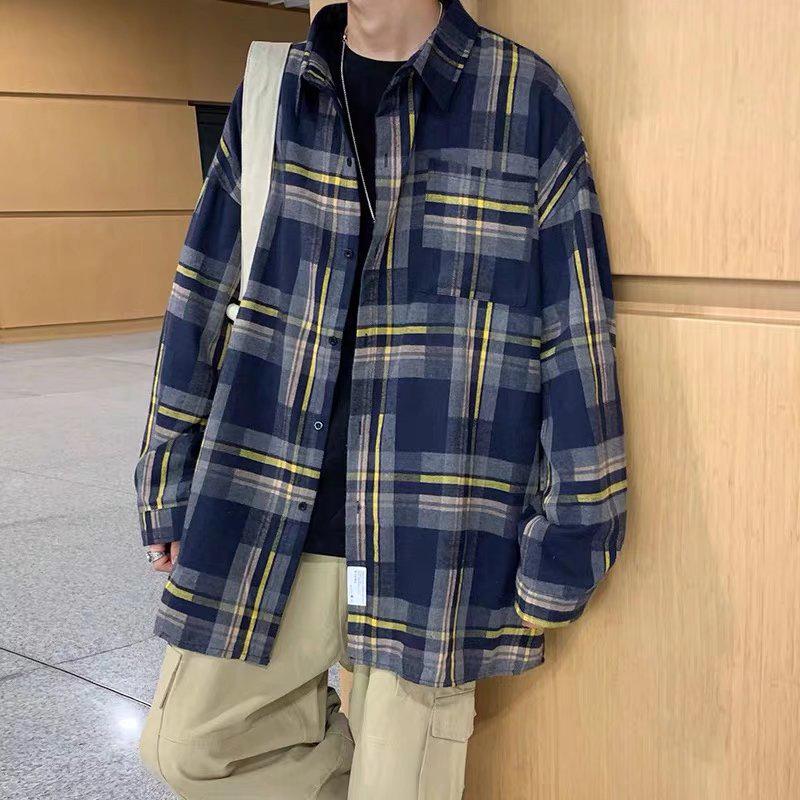 Korean Student Loose-Fit Trendy Plaid Shirt: Unisex Hong Kong Style Long Sleeve Jacket