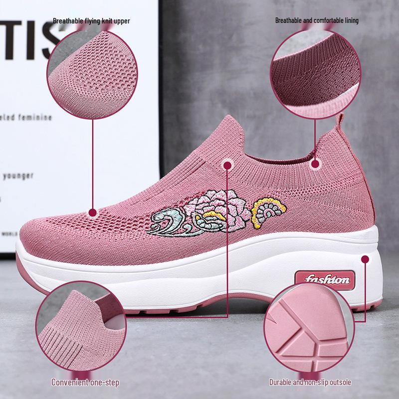 Women's Lightweight Platform Flyknit Sock Shoes: Breathable, Height-Boosting Casual Footwear for Spring