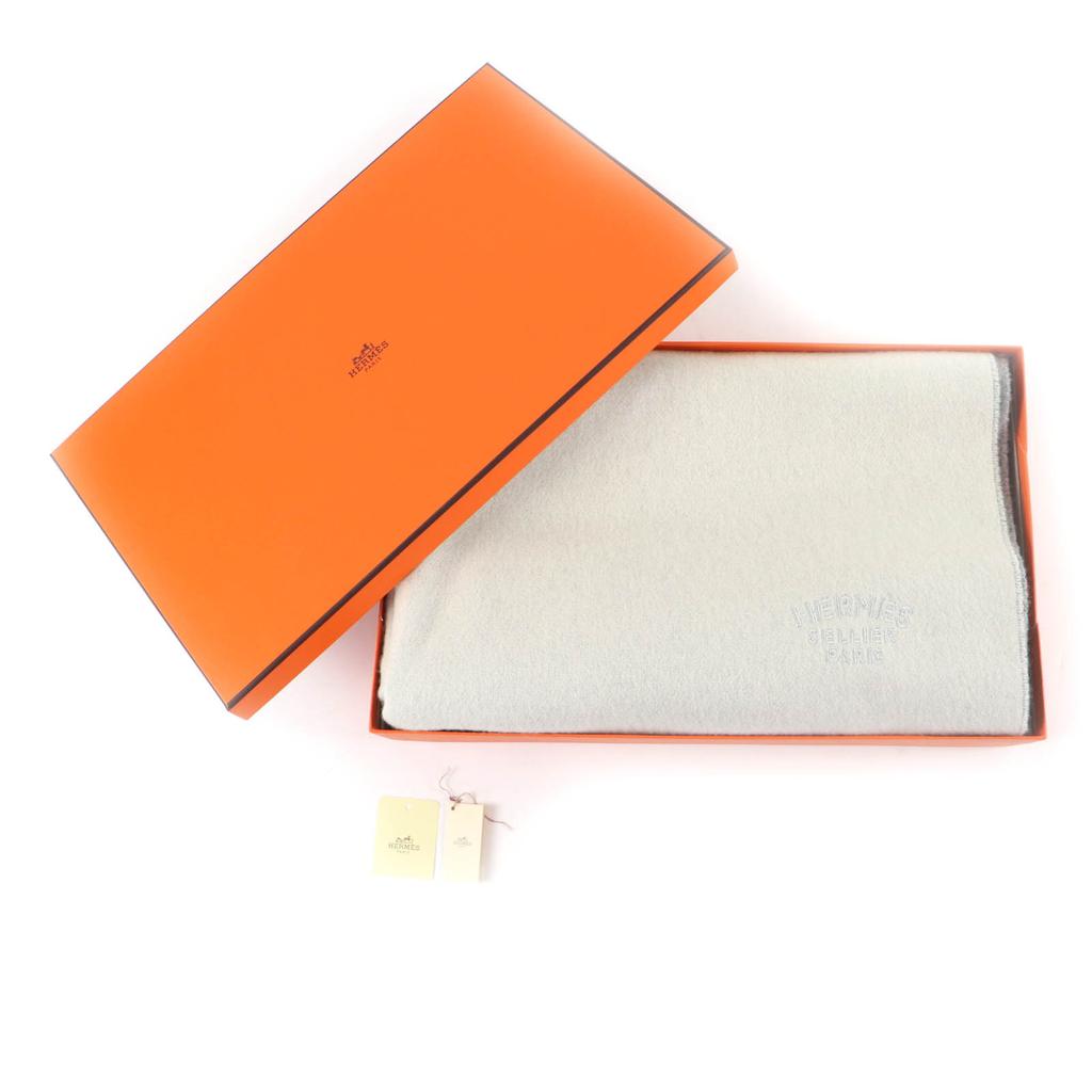 Excellent HERMES Scarf Large double-faced fringed with Serie embroidery cashmere Used