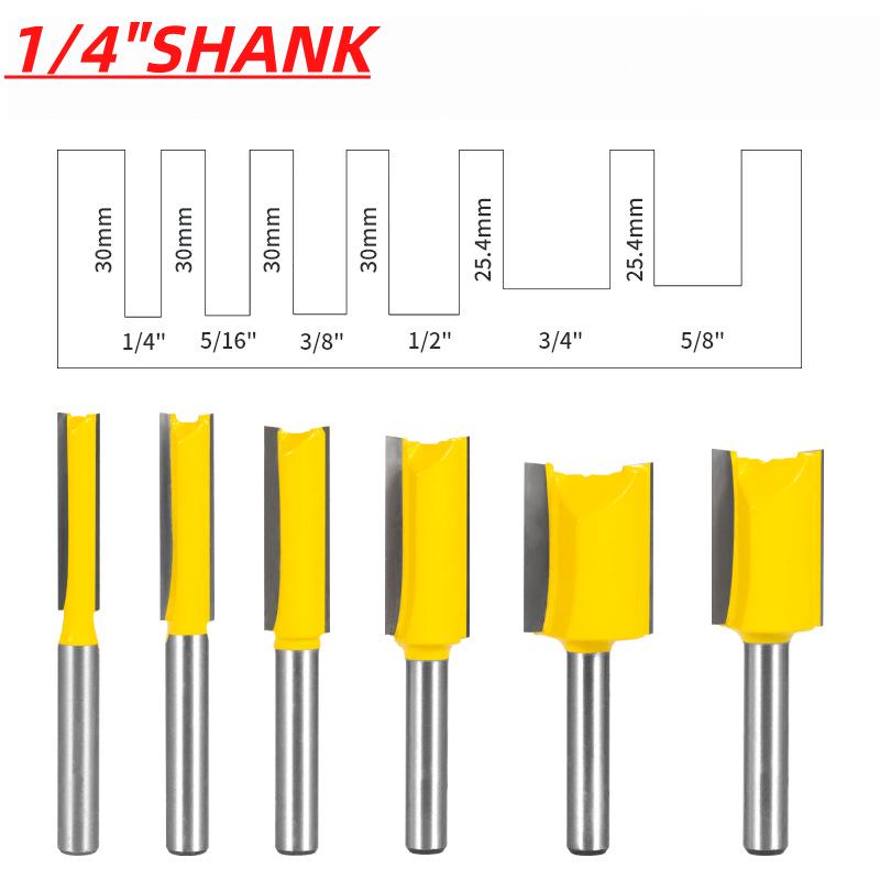 6-Piece Yellow Router Bit Set for Woodworking: Straight, Trimming, Grooving, and Engraving Bits