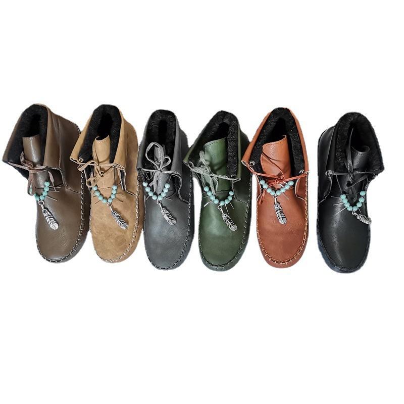 Fashion Botas Mujer All Season Pu Leather Flat Heel Daily Boots Breathable Anti-Slip For Women Lady Botines Para Mujeres Muy Cómodos