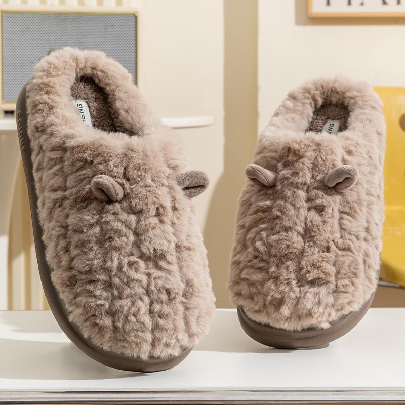 Cotton slippers women's new autumn and winter home indoor warm foot shoes platform couple men's velvet cotton slippers