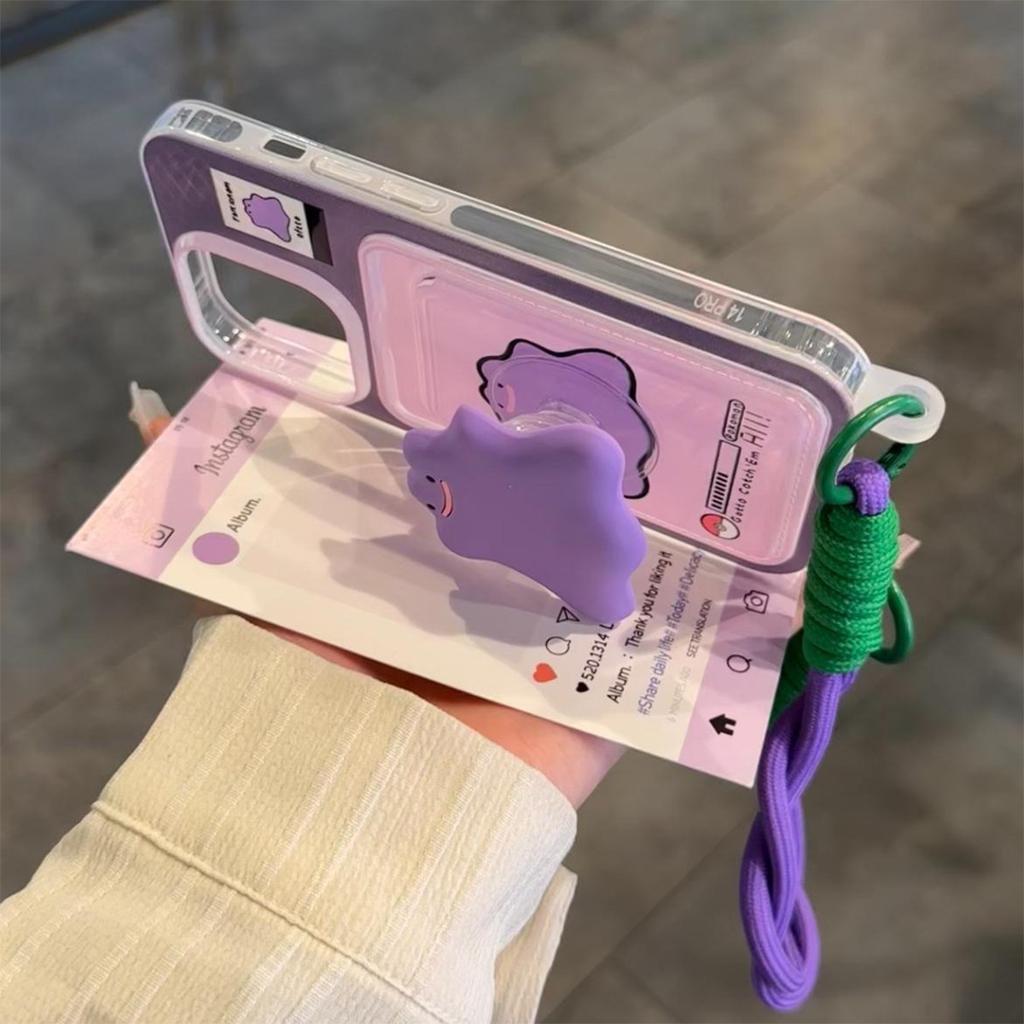 Lanyard Card Holder Phone Case Purple Little Monster Stand for Apple 17PRO Fashion Lanyard Bracelet Phone Case