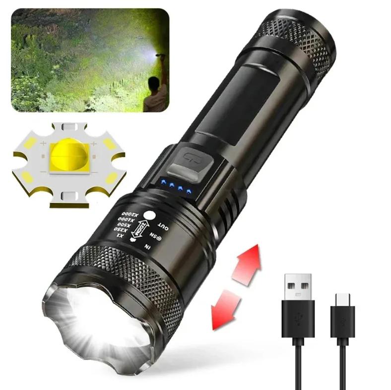 2000000LM Ultra-High Power Flashlight Digital Electronic Display Waterproof Torch Zoom Hand Light Outdoor Camping Lantern