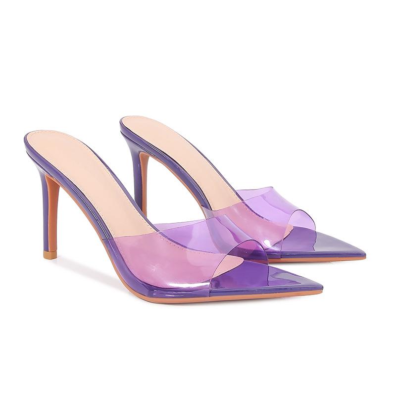 YX Women's 2026 Summer Transparent High Heel Slides - Stiletto Pointed Open Toe with Single Strap
