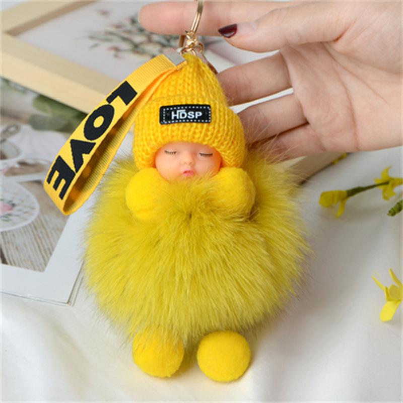 Pompom Sleeping Doll Keychain Cute Fluffy Plush Doll Keychains Women Girl Bags Keyrings Cars Key Ring Gift Charming Decoration