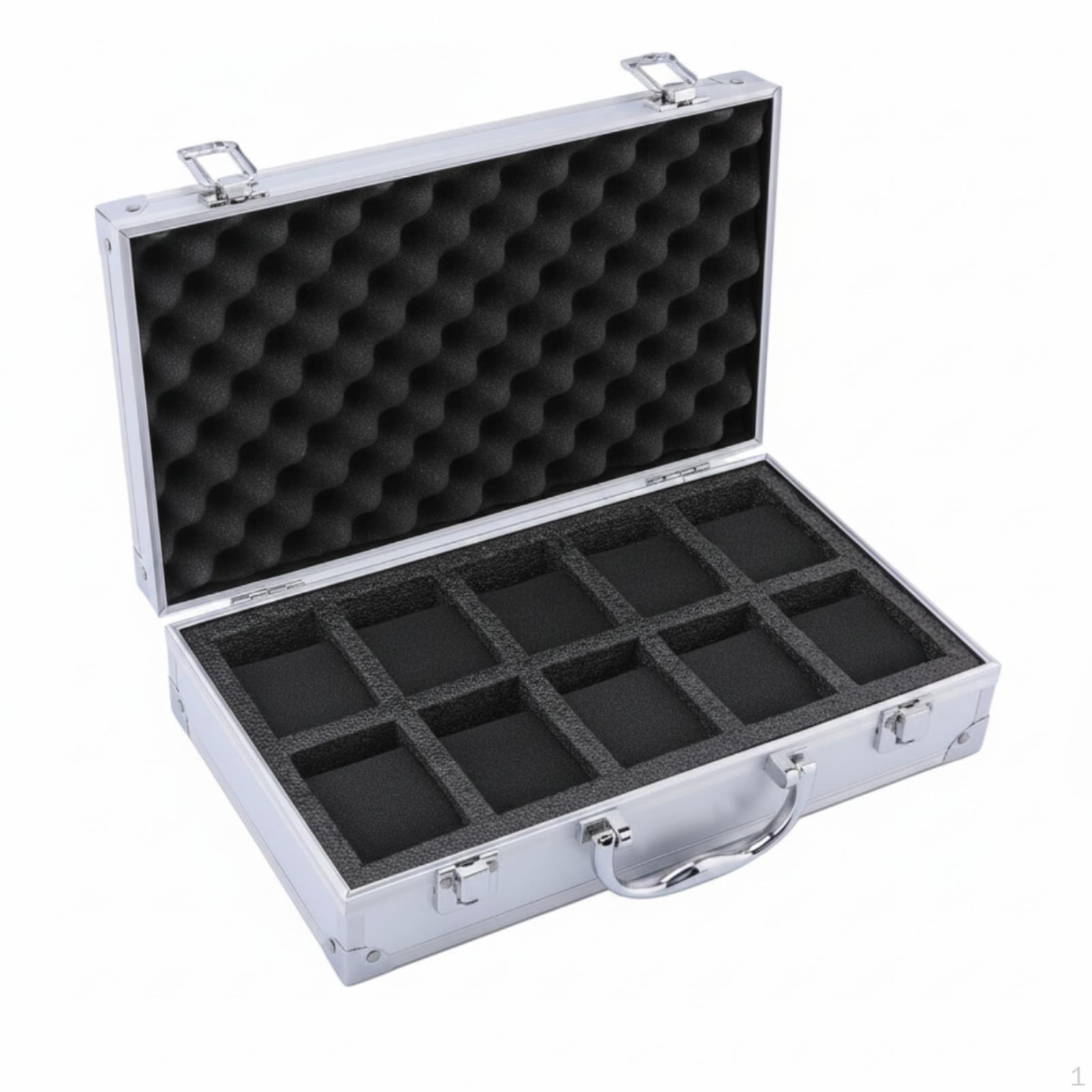 Uhrenbox mit 10 Fächern Aluminium Aufbewahrung Hartschale für Reisen Schwarz Silver 10 Slots black