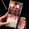 Cosmetic Brush Storage Box Transparent Acrylic Organizer Box With Pearl Decorations For Makeup Household Bathroom Storing Box
