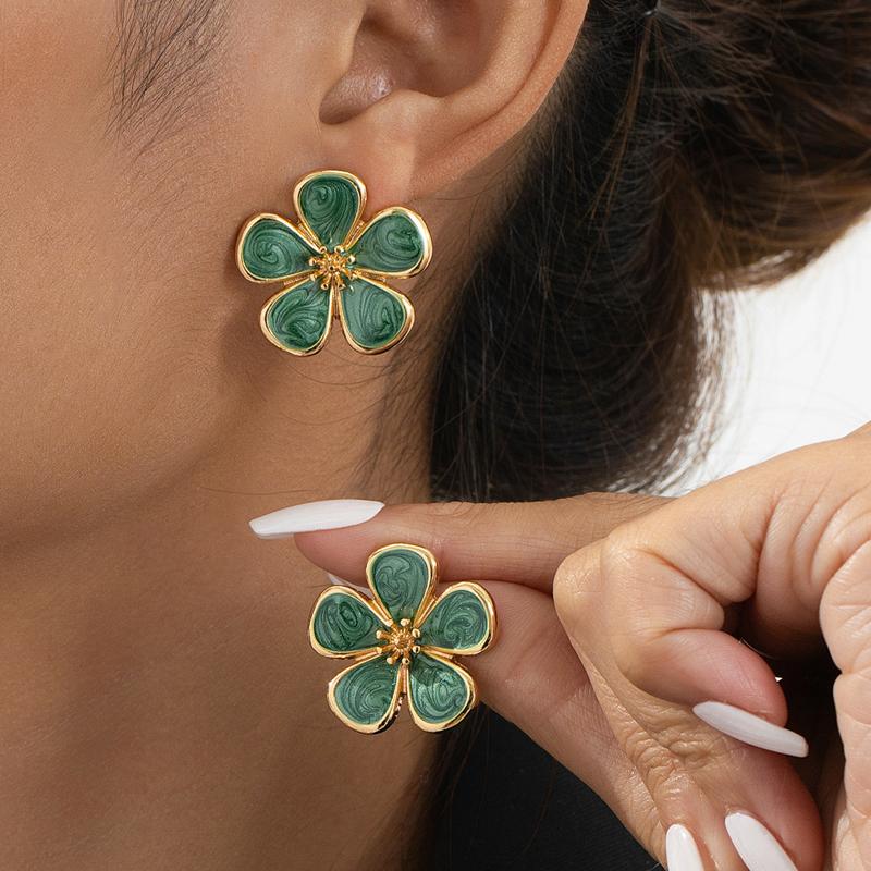 Vintage Blue Drip Oil Stamen Stud Earrings for Women Exaggerated Metal Large Flower Personality Earrings Fashion Jewelry Gifts