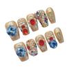 10Pcs Champagne Gold Cat-Eye Rhinestone Pearl Press On Nails Manicure Kit With Luxury Decor