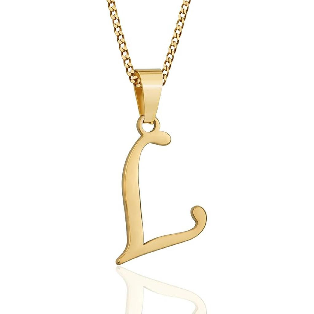 Suweibuke Initial Necklace for Men Women Boys Girls, 18K Gold Plated 26 Letters Pendant Necklace, Personalized Jewelry Gifts