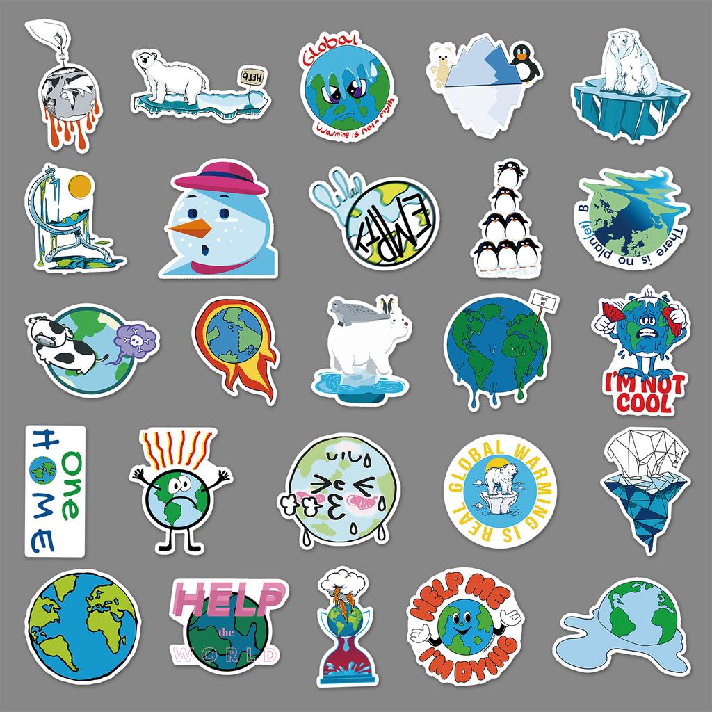 50 Naklejek Graffiti o Globalnym Ociepleniu Klimatu Bez Powtórzeń, Spersonalizowana Ochrona Środowiska, DIY, na Deskorolkę, Kubek na Wodę, Walizkę