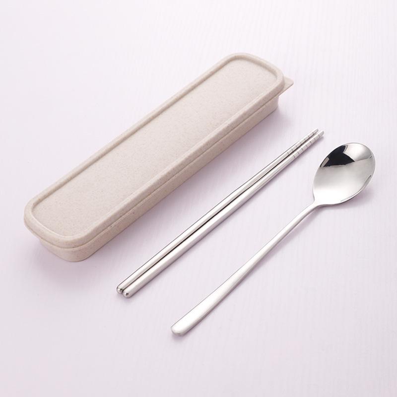 Korean Portable Stainless Steel Cutlery Set: Spoon, Fork & Chopsticks with Travel Box. Custom Logo Option Available.