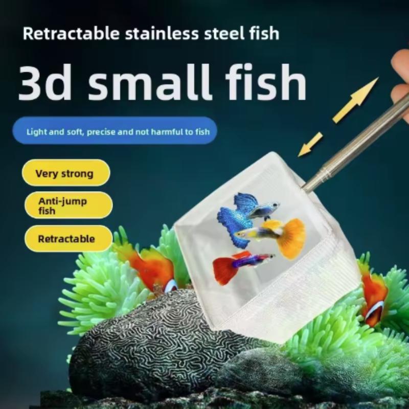 Feinmaschiges Edelstahl-Fischernetz, einziehbar, langlebig, für Aquarium-Fischbecken, Zubehör zum Fangen kleiner Fische