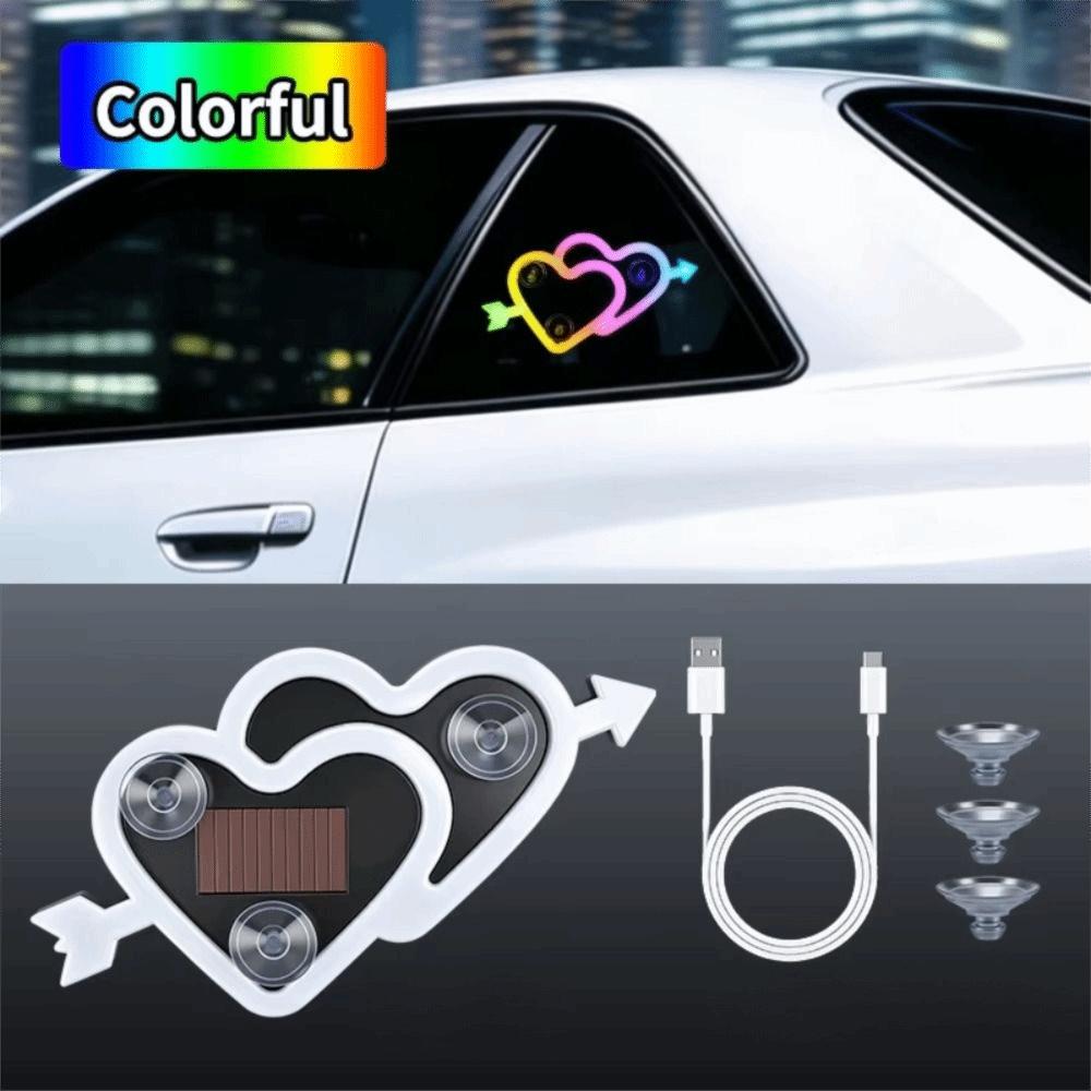 Suction Cup Mount LED Car Neon Lights Solar Powered RGB Car Heart-Shaped Light  Rear Window