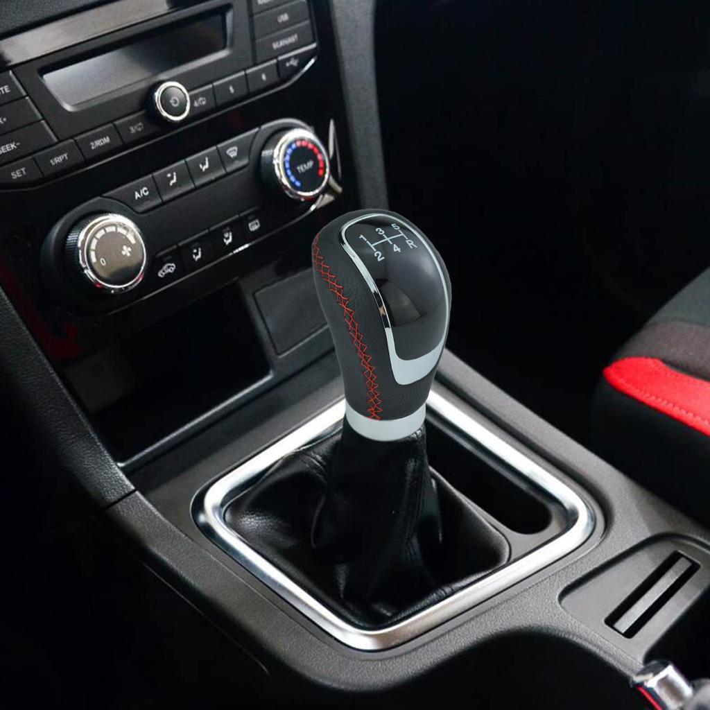 Arenbel Car Shift Knob 5 Speed Shift Handle Leather Car Interior Parts Red