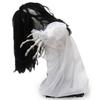 Sound Activated Halloween Hanging Figure with Red Light Up Face Detail, Animated Girl Party Decoration for Hallway, Corner, and Holiday Display