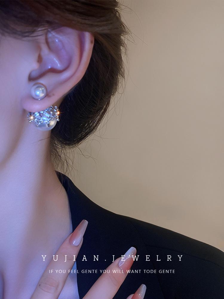 Elegant S925 Silver Pearl Bow Earrings for Women, Fashionable and High-End Design