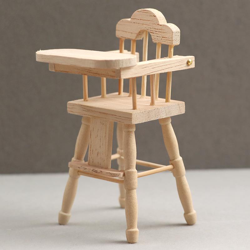1:12 Dollhouse Miniature Oak High Chair - Natural Color for Baby or Child Scene Model