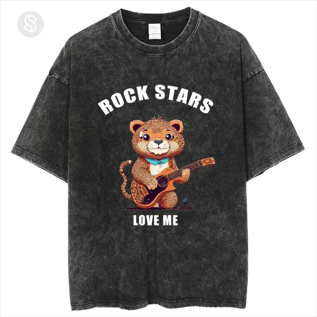 Washed  Round  Neck  Short  Sleeved  Tshirt  Insides  Out  Men's  Loose  T-shirt  Fitting Worn-out Cotton Denim T Shirt