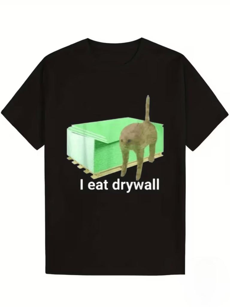 Humorvolles Ich esse Gipskarton Absurdes Meme Unisex T-Shirt Baumwolle Tee Unisex Oversized Locker Frühling Sommer Streetwear Oberteil Neuheit Kleidung