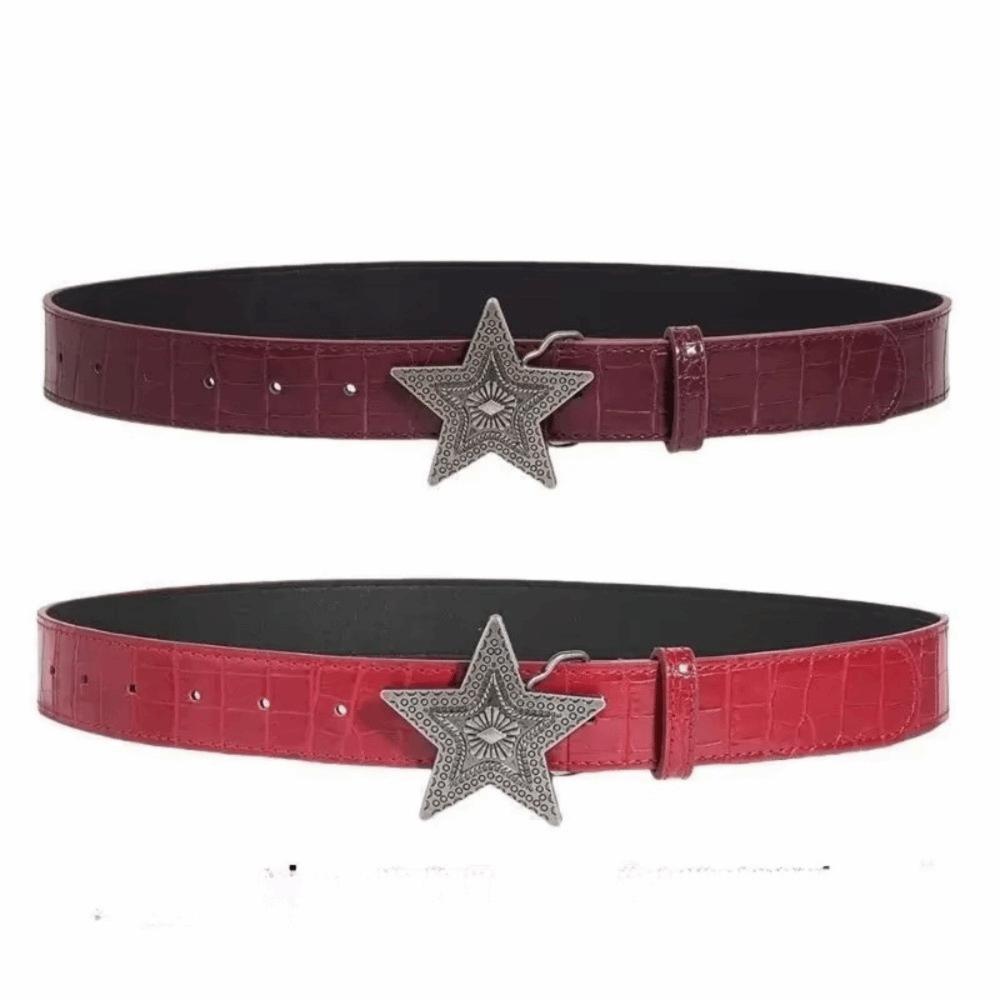 Red Fashion Jeans Belt Five-pointed Star Buckle Hip-hop Waistband Retro Women's Belt