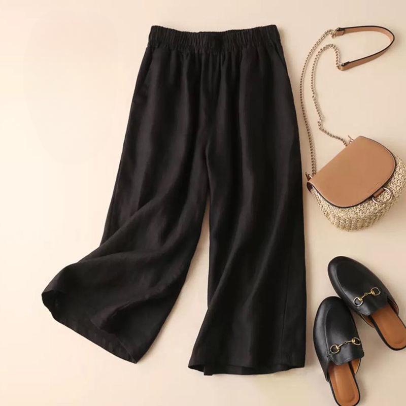 

YYFS Женская мода повседневные однотонные принтованные брюки с высокой талией брюки и капри XXXXL чёрный