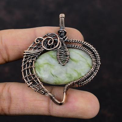 Ciondolo Aragonite Verde Ciondolo Avvolto con Filo di Rame Ciondolo Pietra Preziosa Naturale Gioielli Eleganti Fatti a Mano Gioielli Avvolti con Filo di Rame Regalo Per Lei