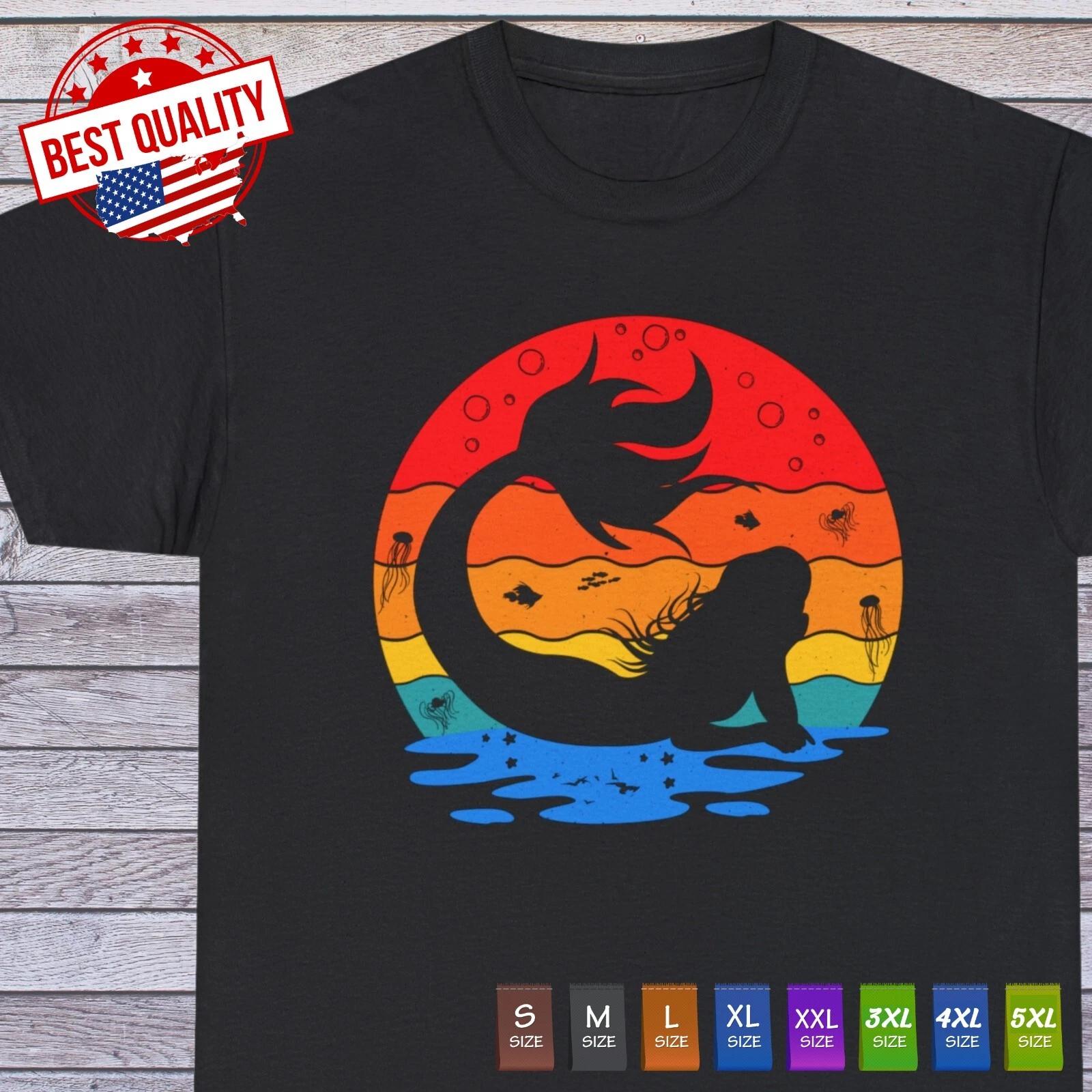 

Vintage Old School Mermaid T Shirt, Marine Beach Clothing Traditional 4XL