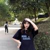 Fat Mm Pure Cotton American Retro Navy Blue Short-sleeved T-shirt Women's Summer Loose Design Sense Niche Half-sleeved Top Tide