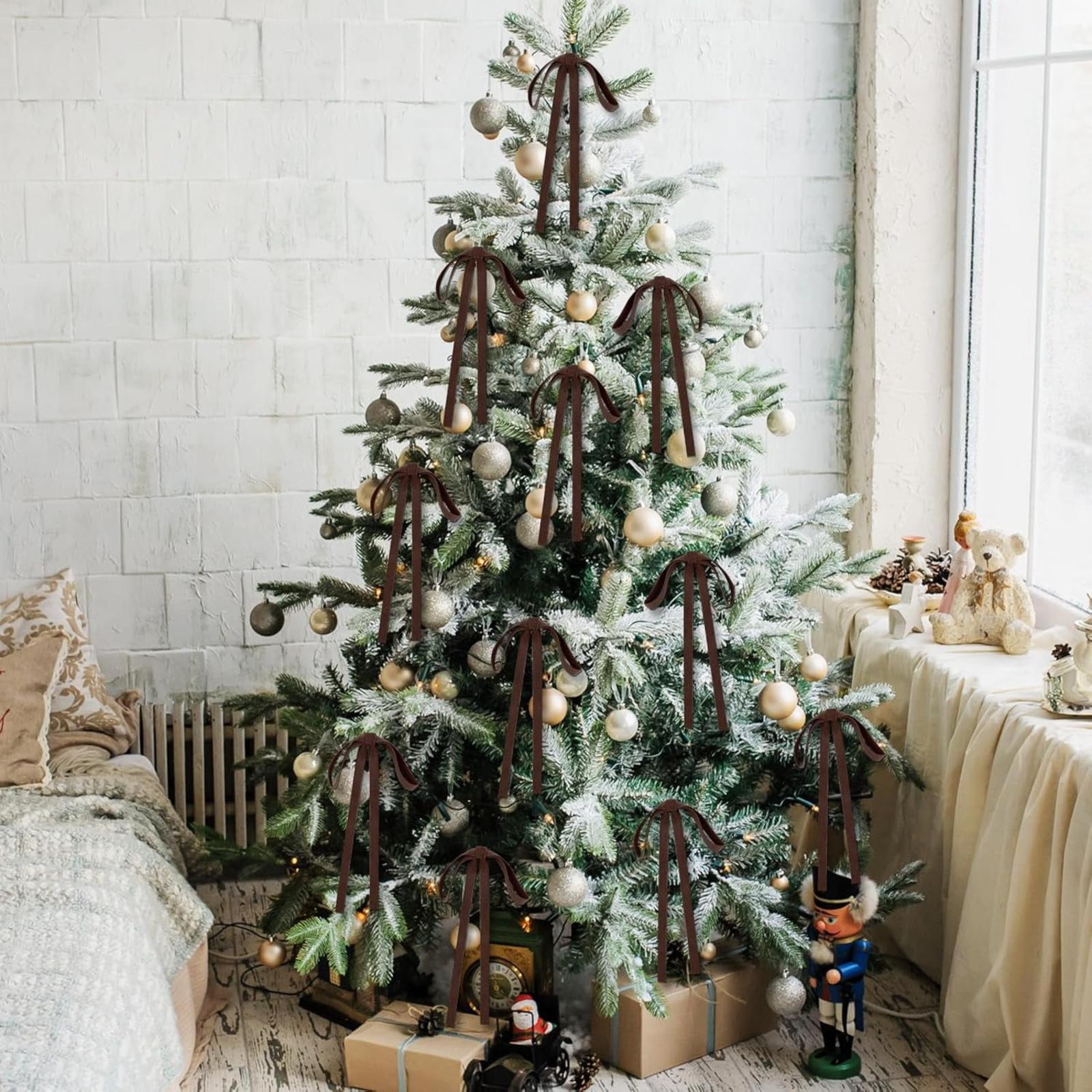 

8 шт. Бархатный галстук-бабочка Подвеска на елку Рождественский венок на камин Украшение подарочной коробки Аксессуары для подвешивания на вечеринку в Рождество One Size