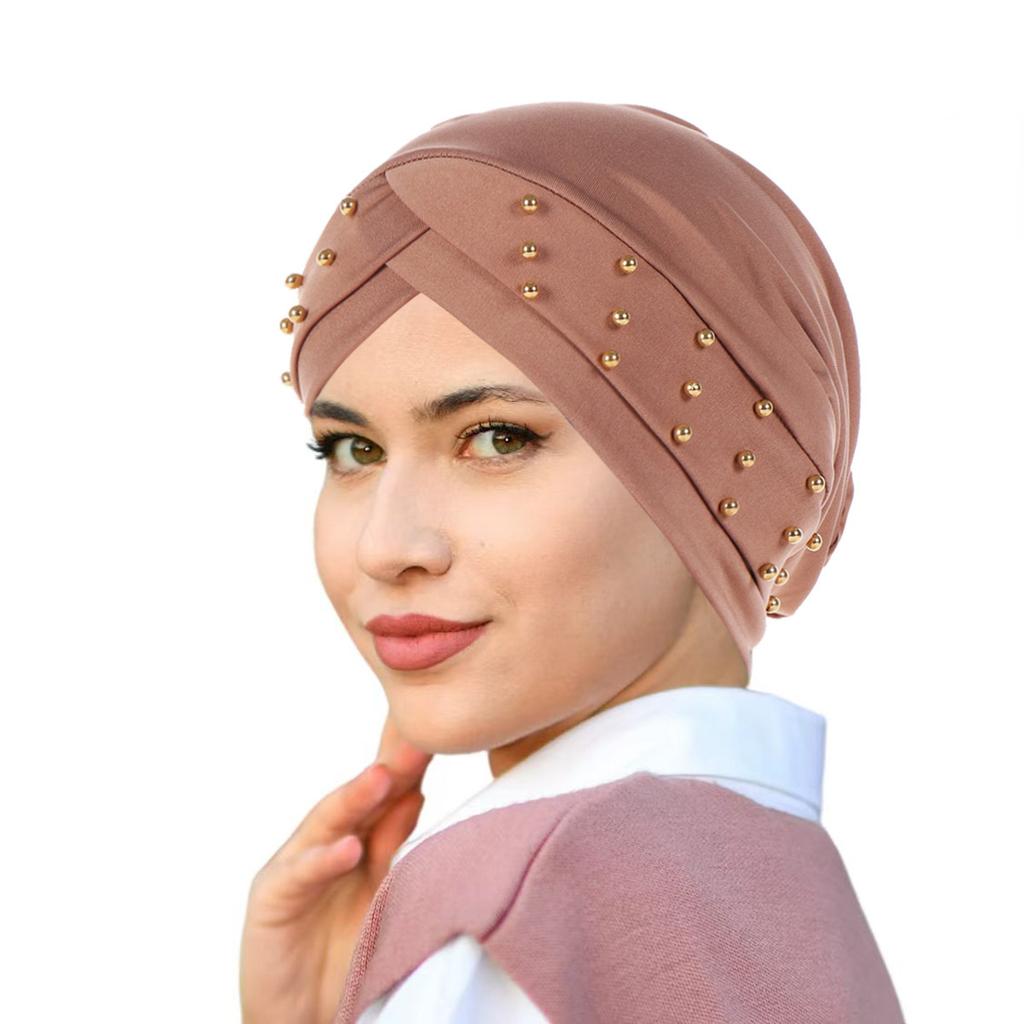 Elastic Fabric Cross Forehead Indian Hat Beaded Headscarf Hat Chemotherapy Hat