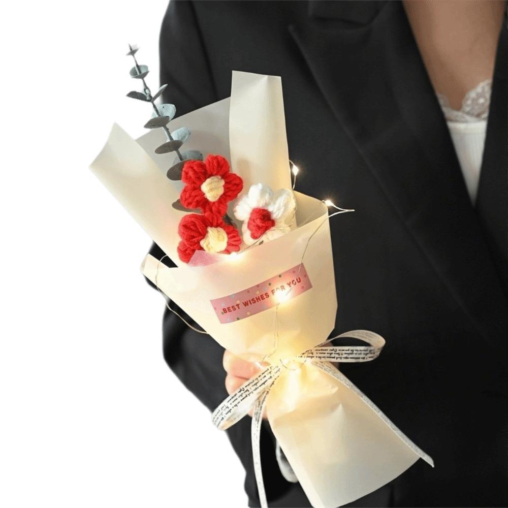 LED Lights Crochet Flowers Bouquet Glowing Eternal Simulated Flowers  Wedding Decor