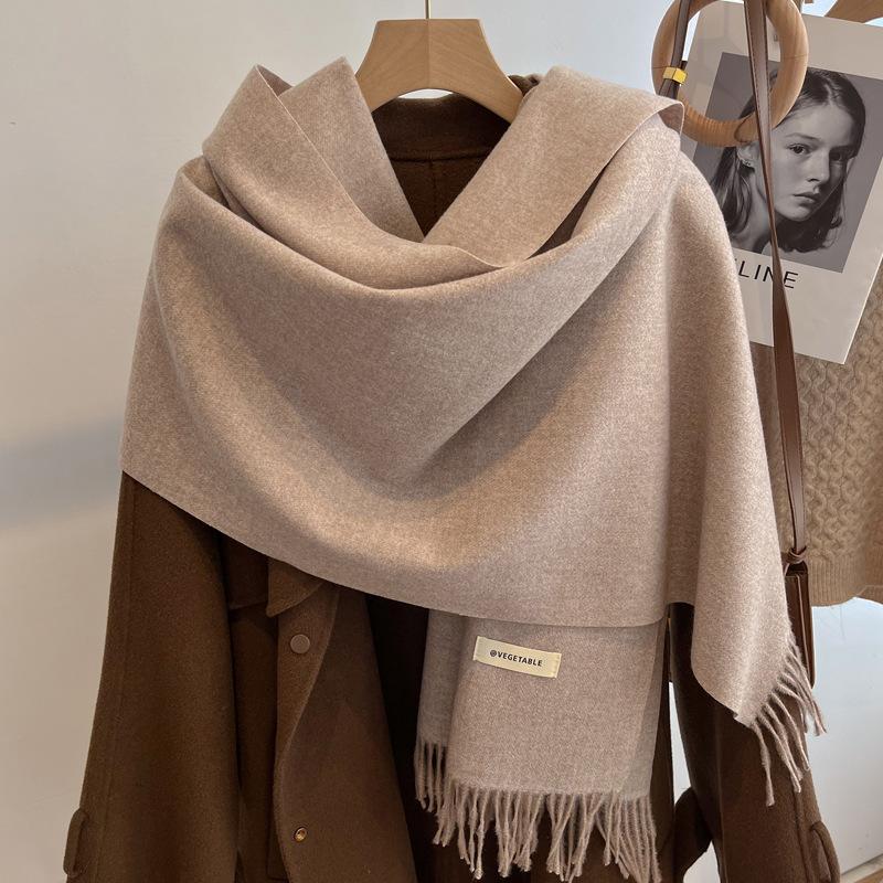 New imitation cashmere scarf women's autumn and winter versatile solid color khaki warm scarf shawl men