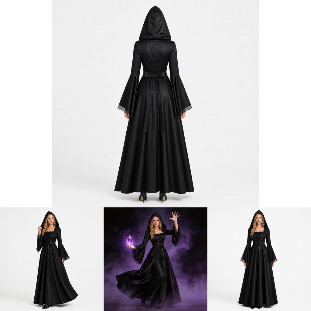 Gothic Witch Dress Cosplay Costume With Long Sleeves Halloween Attire For Adults