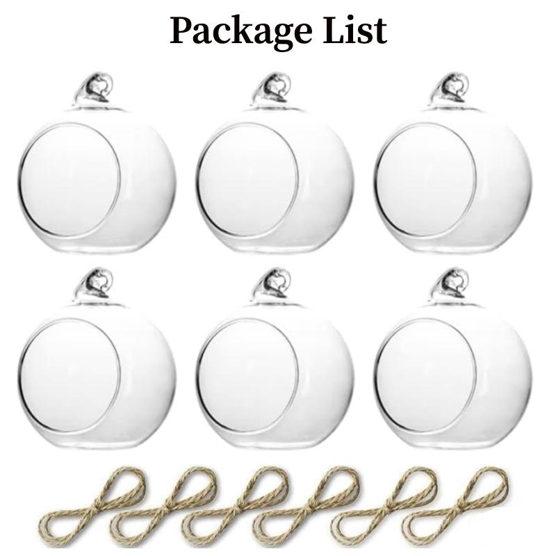 

6/12 Pcs Hanging Tealight Candle Hoder Glass Globes Wedding Party Tree Decoration, Globe Ornament for Air Plant 6CM