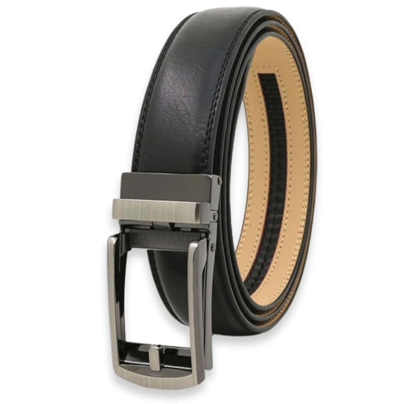 

[sanjobi] belt black black No hole auto lock men s big size for suit For work PU leather business gentleman casual male gift (black)