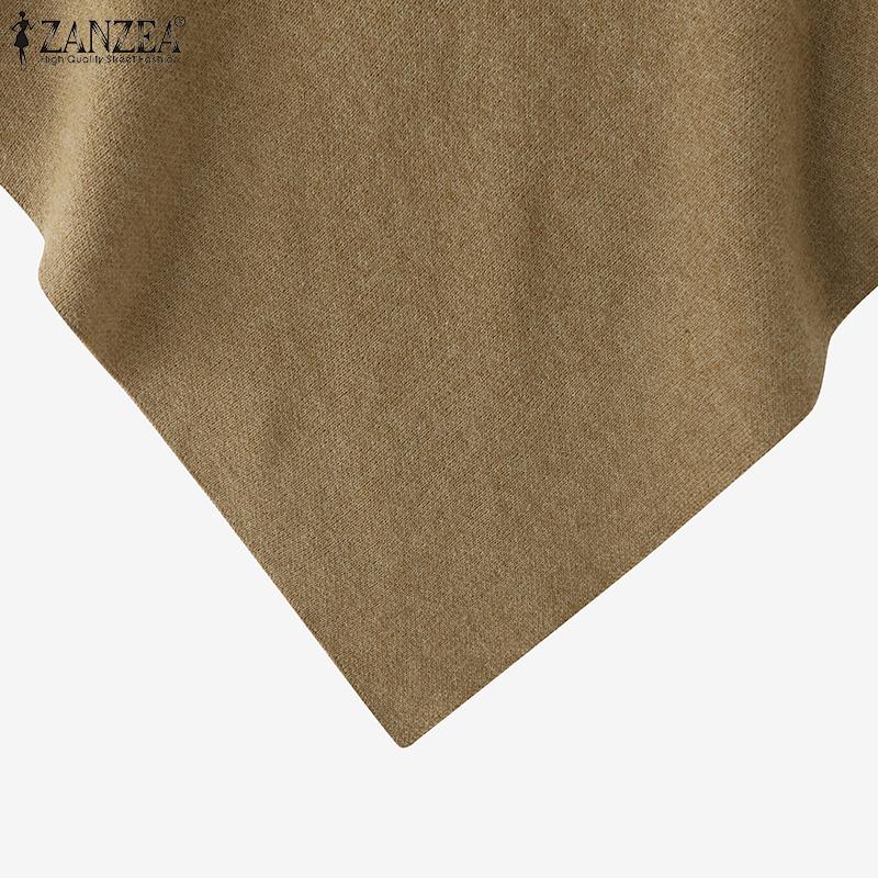 ZANZEA Autumn Women Turtleneck Long Sleeve Irregular Casual Knitted Cloak Sweaters Jumpers