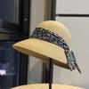 New Big Eaves Bucket Hat Bow Straw Hat Women Spring and Summer Sunscreen Sunshade Travel Woven Hat Foldable Tide
