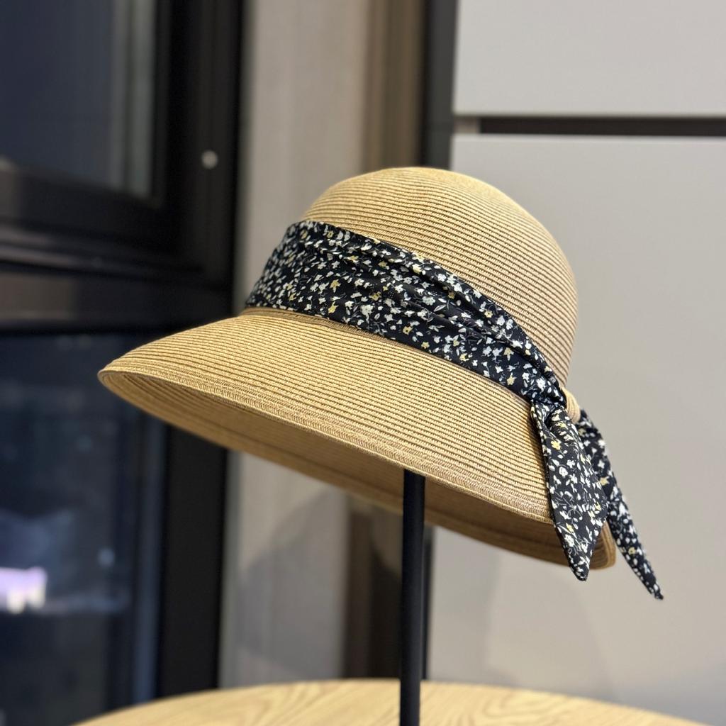 New Big Eaves Bucket Hat Bow Straw Hat Women Spring and Summer Sunscreen Sunshade Travel Woven Hat Foldable Tide