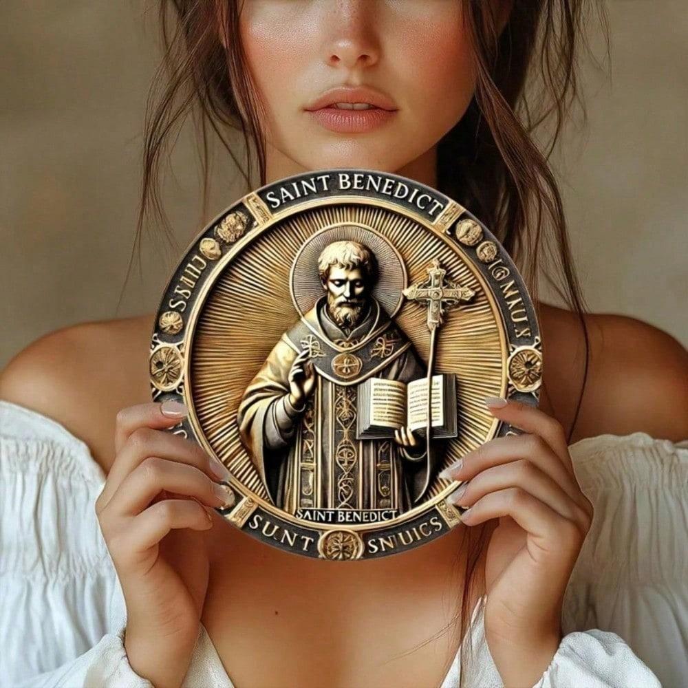 

St. Benedict Medal 2D Metal Wall Art Gold Plaque 8x8 Inch Religious Home Decor 20x20 різнокольоровий