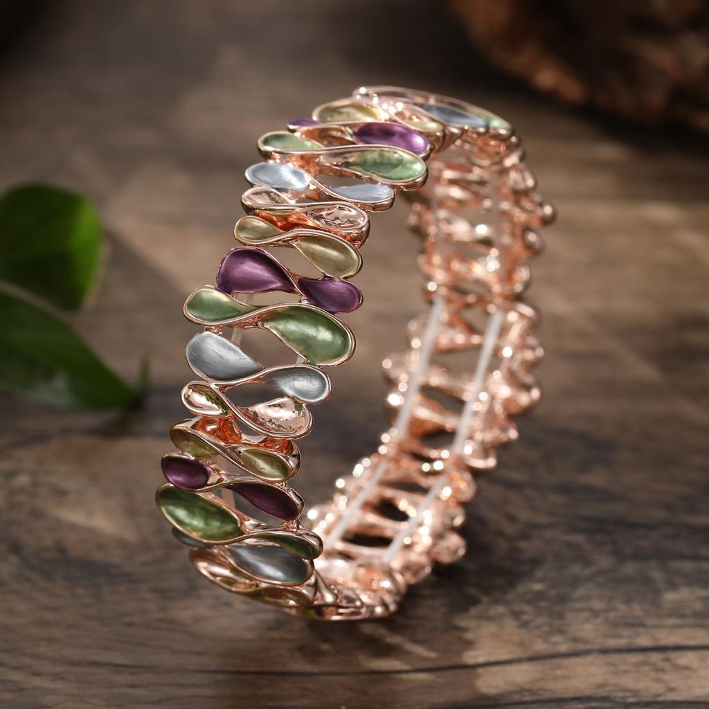 Color Painting Oil Geometric Hollow Flower Elastic Bracelet, Fashionable and High-end Women's Versatile Bracelet