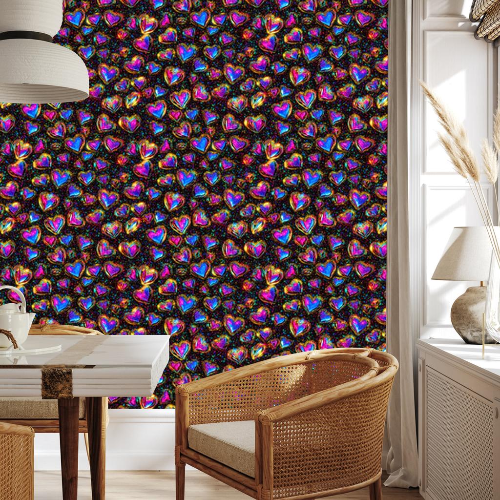 Neon Glitter Hearts Burgundy Wallpaper 50x1000