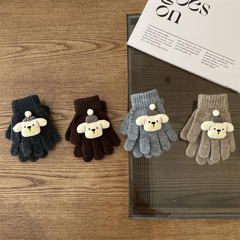 כפפות חורף סרוגות לילדים בסגנון קוריאני, דוב חמוד, ללא אצבעות, להגנה מפני קור