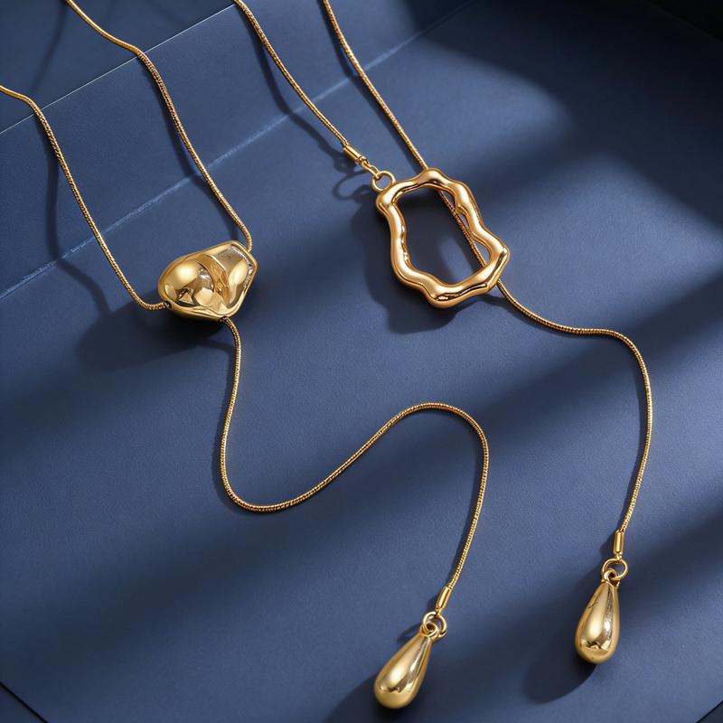 Minimalist CCB Water Drop Pendant Adjustable Necklace for Women Fashion Circular Hollow Irregular Long Sweater Chain Jewelry